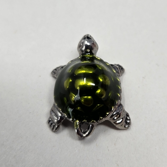 Ganz Miniature Lucky Little Turtle Pendant Silvertone-Green Put On Chain Charm - Picture 4 of 11